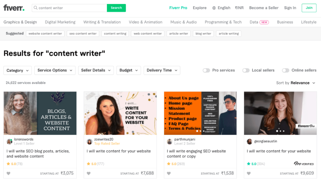 content writer fiverr