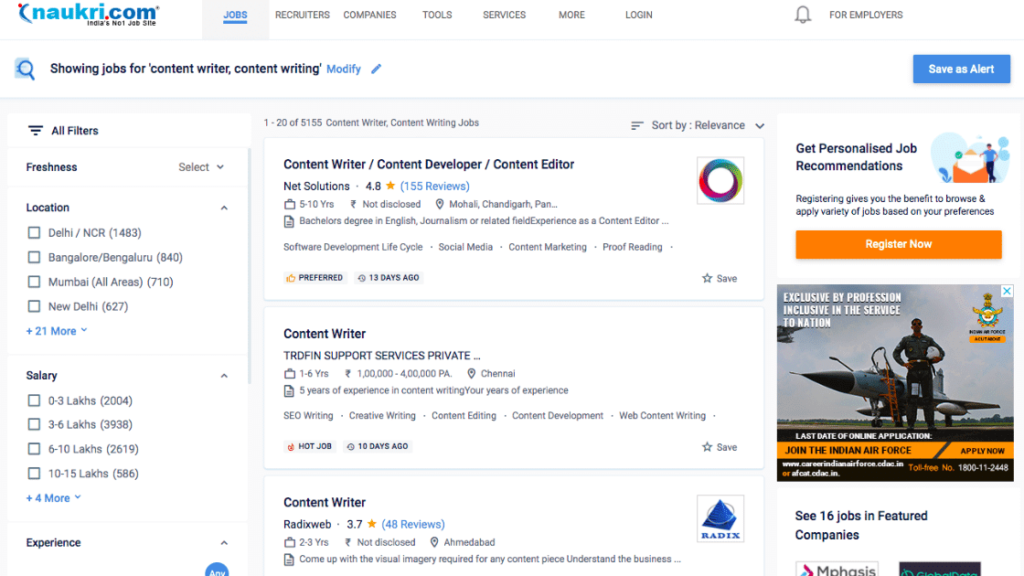 naukri content writer