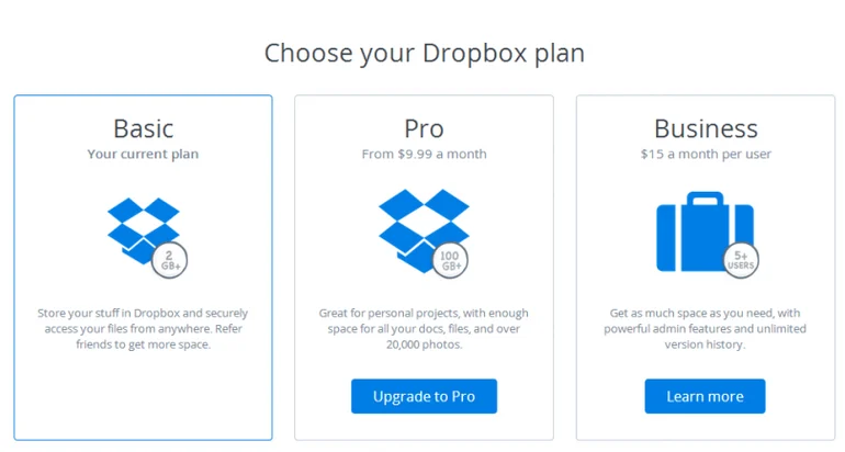 dropbox freemium plan