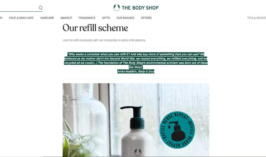 Green Marketing Examples- the body shop