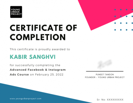 facebook ads course certificate - Young Urban Project